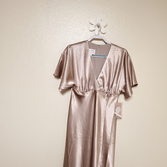 NWT BIRDY GREY Satin Champaign Bridesmaid Jesse Kimono Taupe Dress Formal Gown - Picture 3 of 13